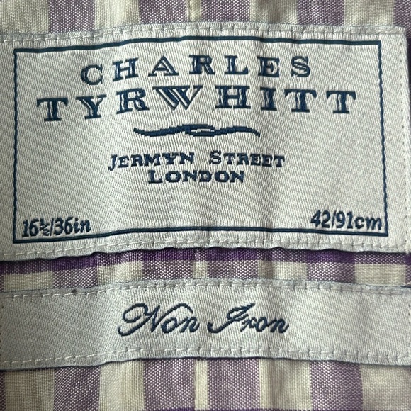 Charles Tyrwhitt Gingham Button Down Shirt Non Iron Purple Check 16.5 36 - Picture 7 of 8